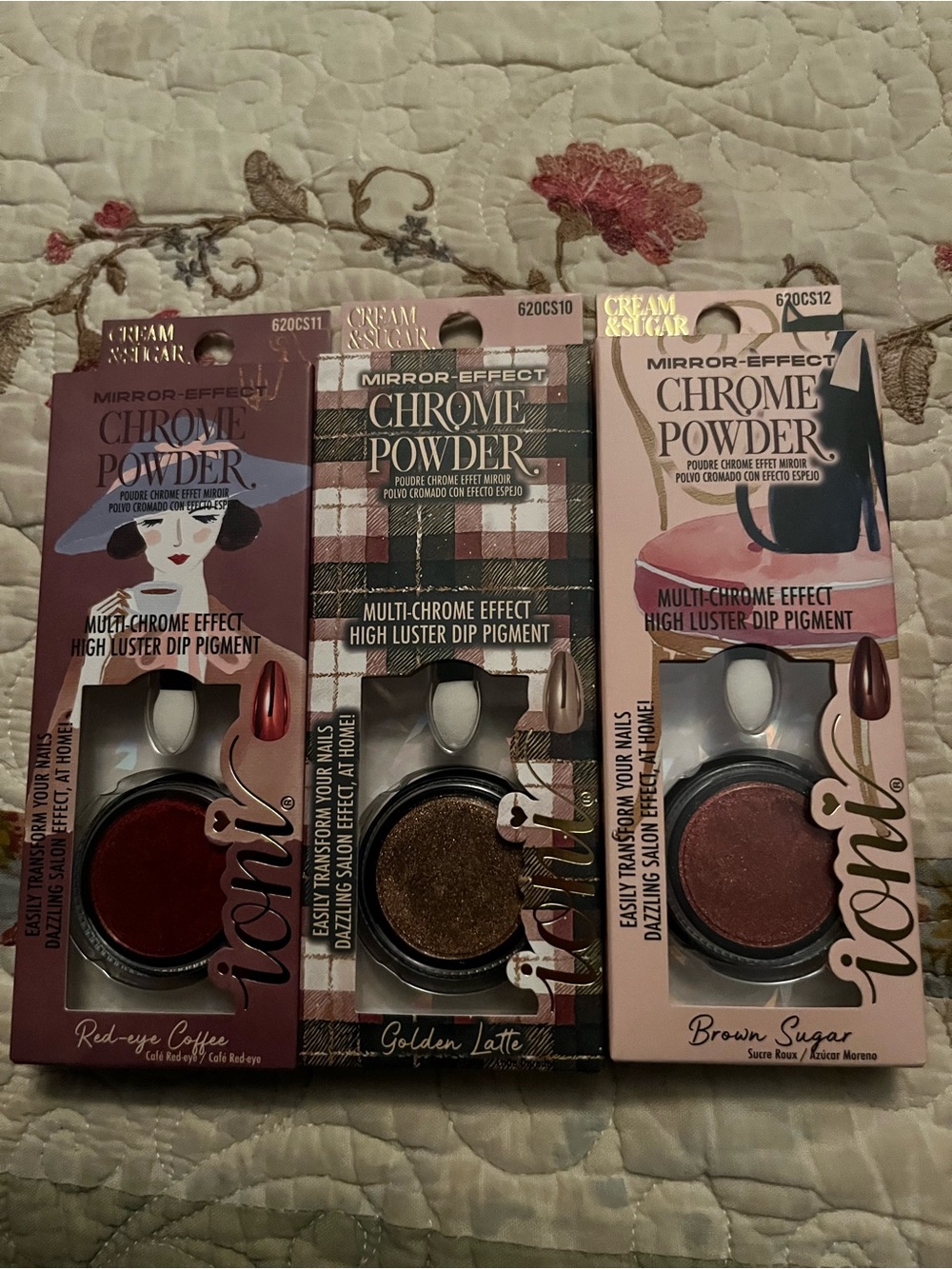 L.A. Colors Ioni Chrome Powder Trio - Red-Eye Coffee, Golden Latte, Brown Sugar